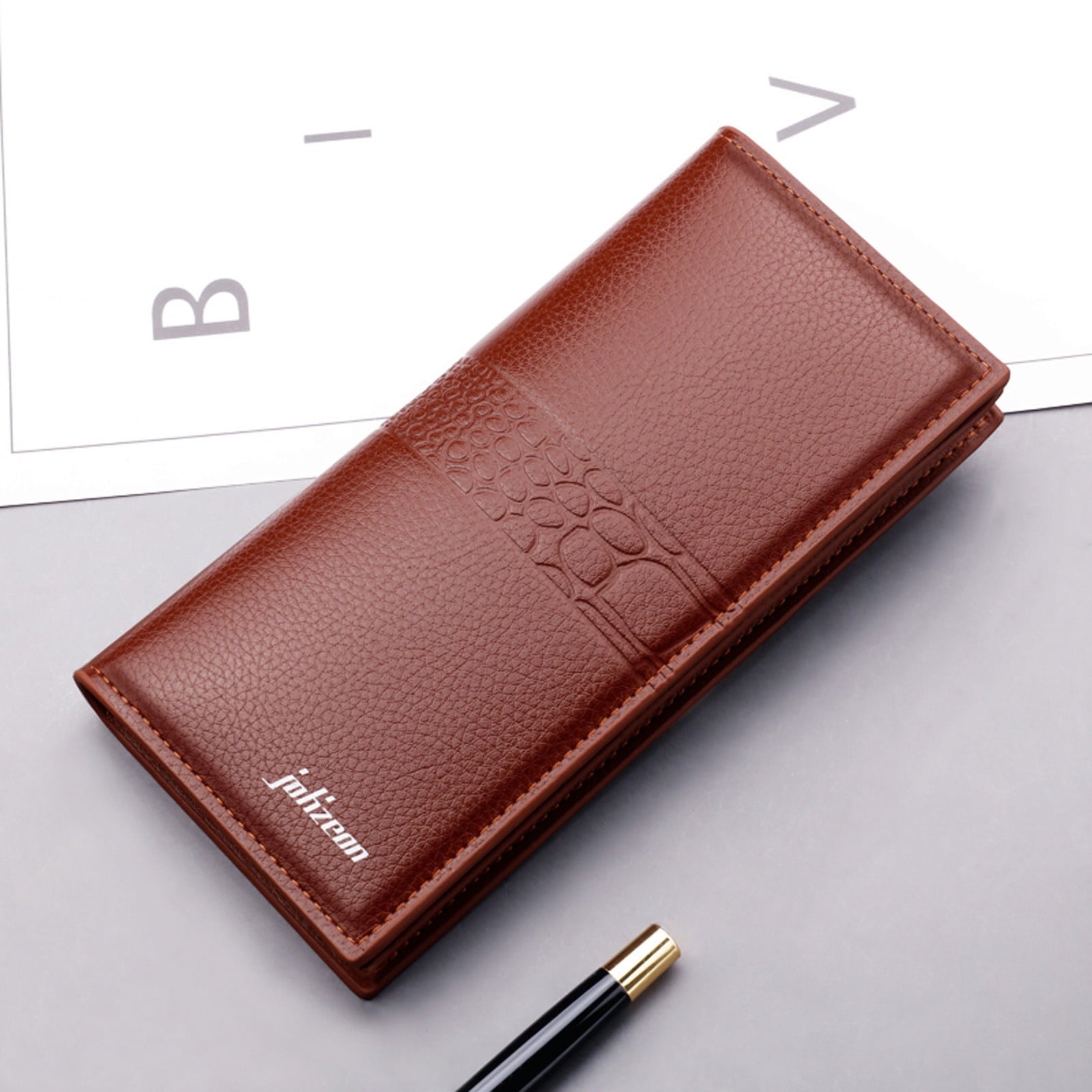 Men's Business Leather Wallet Slim Long Bifold Credit Card Holder Clutch Purse with RFID - Image 3