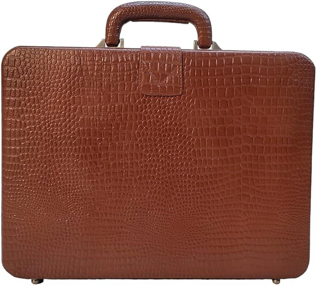 Premium Look Genuine Leather Attache Briefcase for Mens Office Handbag 14 Inch Laptop Case (Tan) - Image 3