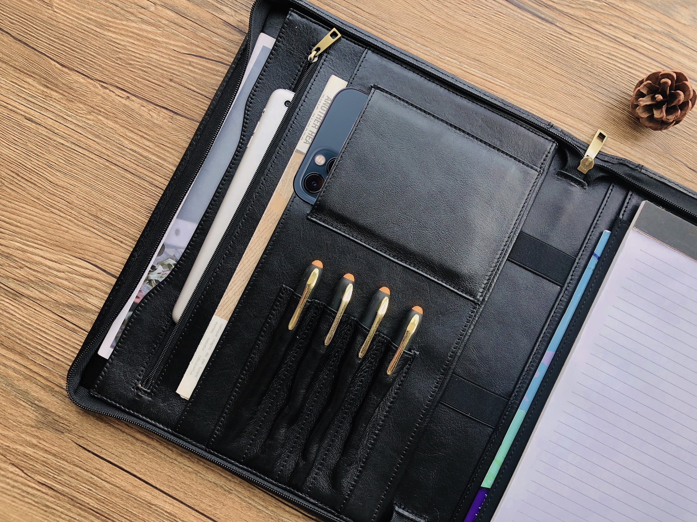 Genuine Leather Portfolio, Zippered Padfolio for Men, Leather Binder for Letter Size Notepad, Portfolio for Women, Business Organizer A4 Doc - Image 3