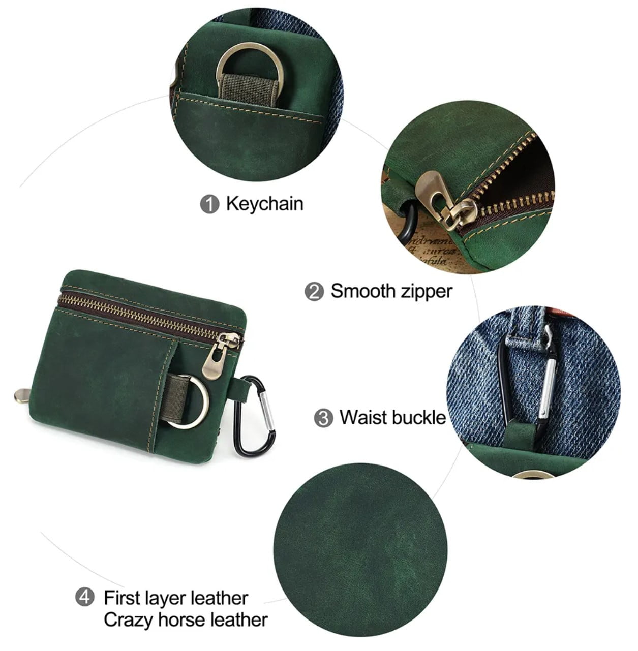 Genuine Leather Unisex Coin Purse Card Holder with Key Ring & Clip. Slim Minimalist Wallet. Top Grain Cow Real Leather. - Image 6