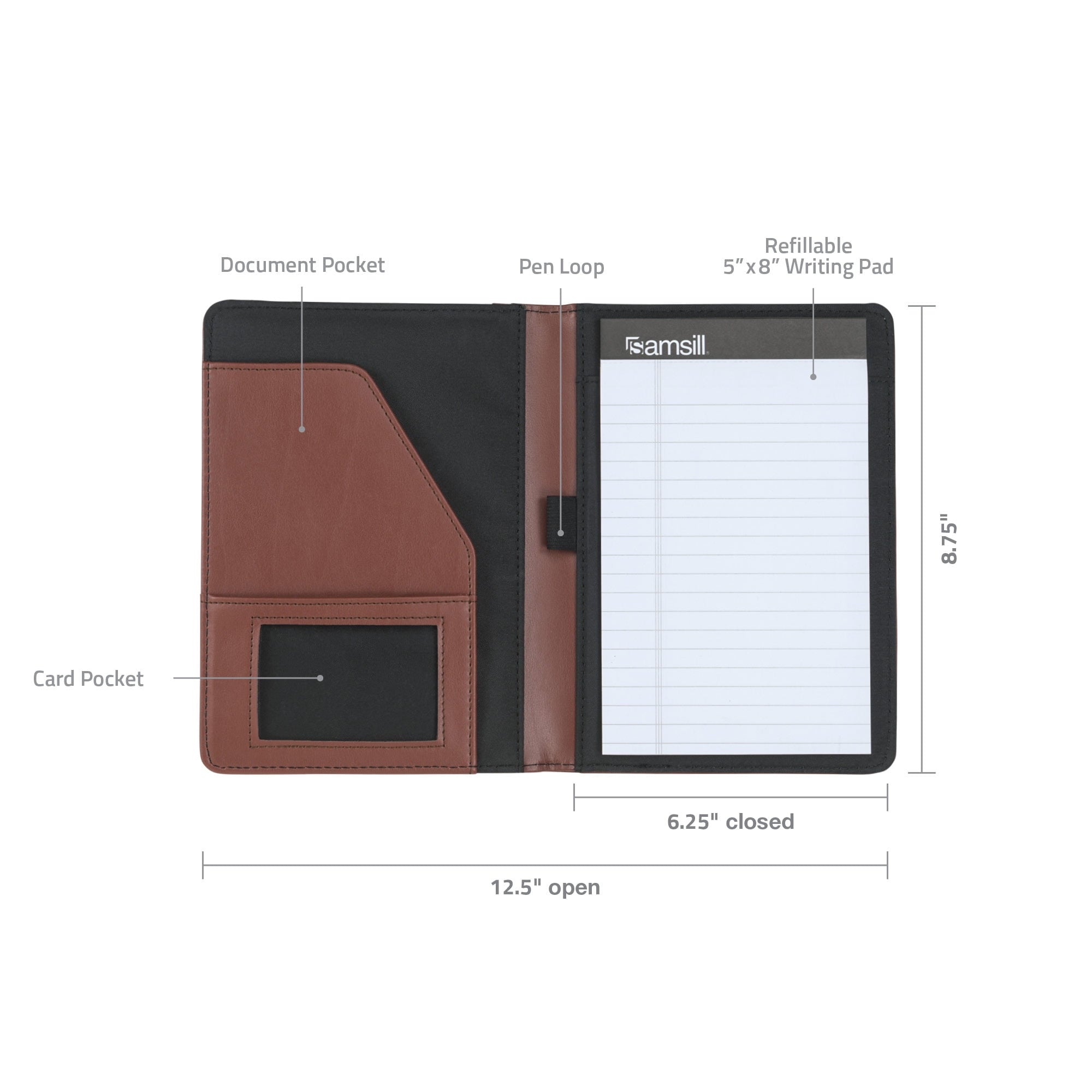 Contrast Stitch Leather Junior Padfolio, 5"x8" Brown - Image 4