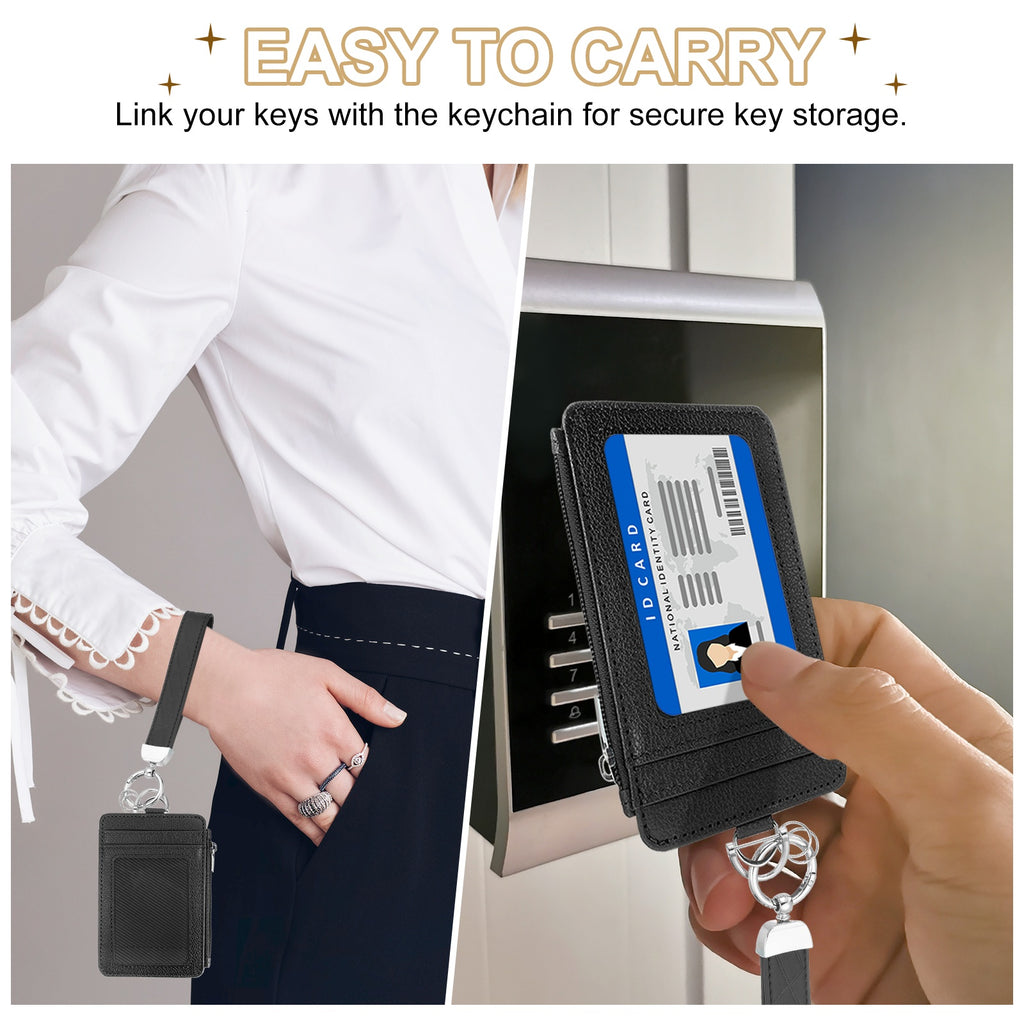 4.7 x 3.2 x 0.2" Slim PU Leather Card Holder Wallet, 1 Set Small Front Pocket Credit Card Case with Zipper Coin Wallets, ID Window & Keychai - Image 5