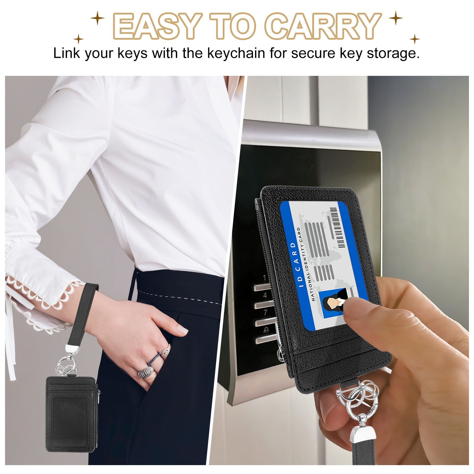 4.7 x 3.2 x 0.2" Slim PU Leather Card Holder Wallet, 1 Set Small Front Pocket Credit Card Case with Zipper Coin Wallets, ID Window & Keychai - Image 5