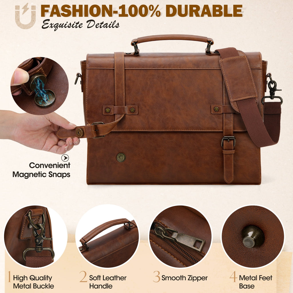 Mens Messenger Bag 17 Inch Waterproof Vintage Leather Laptop Briefcase Satchel Bag Computer Shoulder Bag Large Laptop Bag for Office Busines - Image 2
