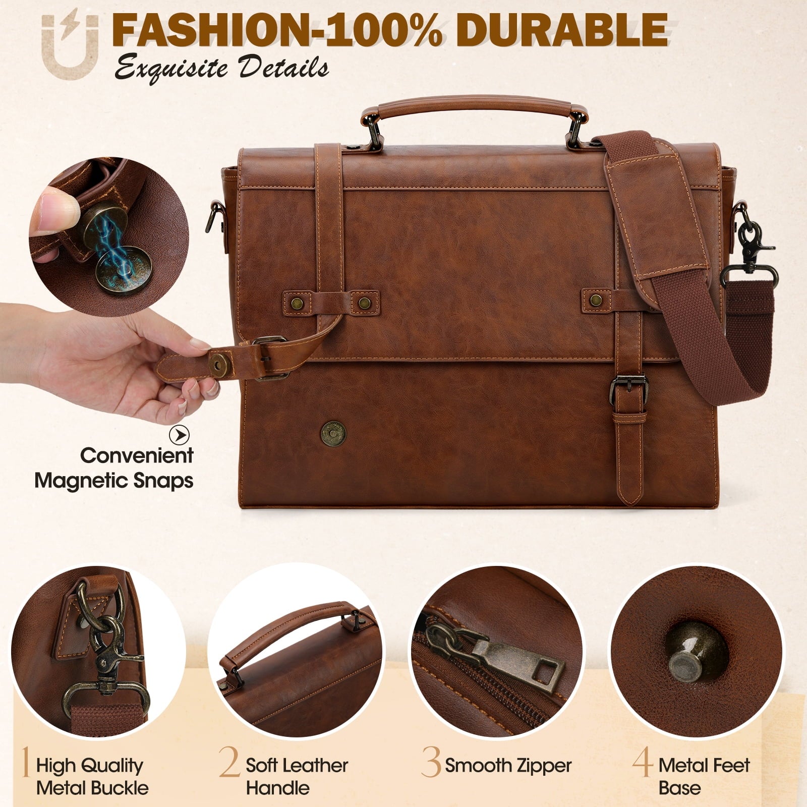 Mens Messenger Bag 17 Inch Waterproof Vintage Leather Laptop Briefcase Satchel Bag Computer Shoulder Bag Large Laptop Bag for Office Busines - Image 2