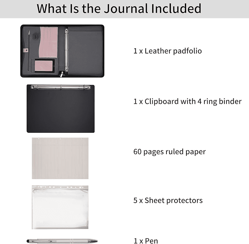Wonderpool Travel Zippered Portfolio 3 Ring Binder A4 Padfolio Document Case with Removable Clipboard Legal Pad Holder, Business Office Scho - Image 2