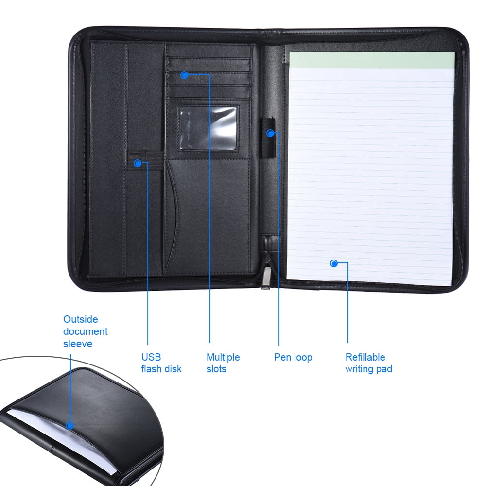 Multifunctional Professional Business Portfolio Padfolio Folder Document Case Organizer A4 PU Leather Zippered Closur... - Image 4