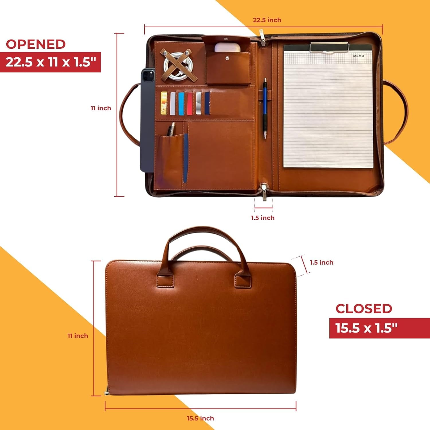 with Handles Professional Business PU Padfolio Organizer for Documents and Resume - Image 2