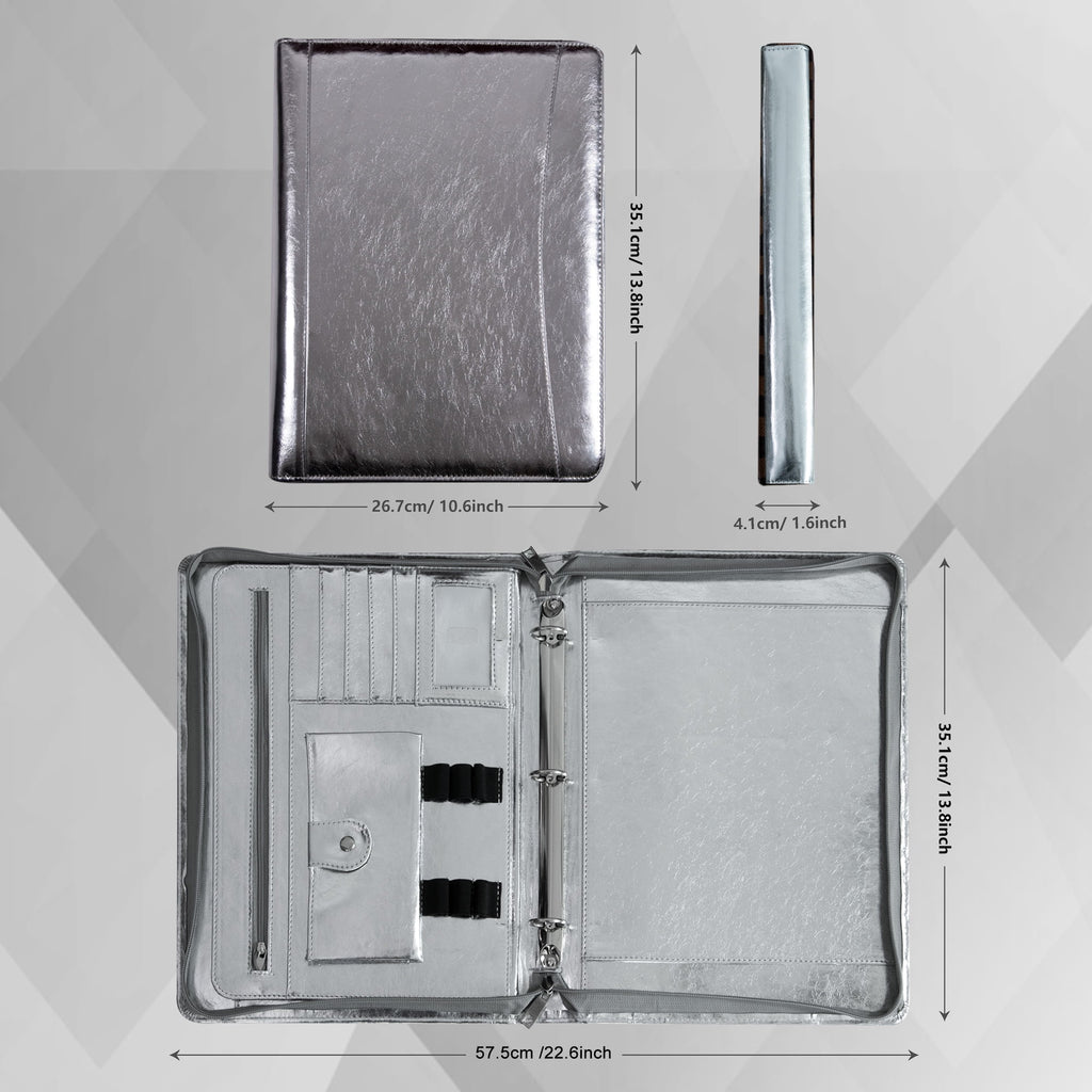 LeatherBelief Classic Silver Portfolio 3 Ring Binder,Vegan Leather Portfolio Binder with Zipper,Business Padfolio Organizer Notepad Holder,F - Image 5