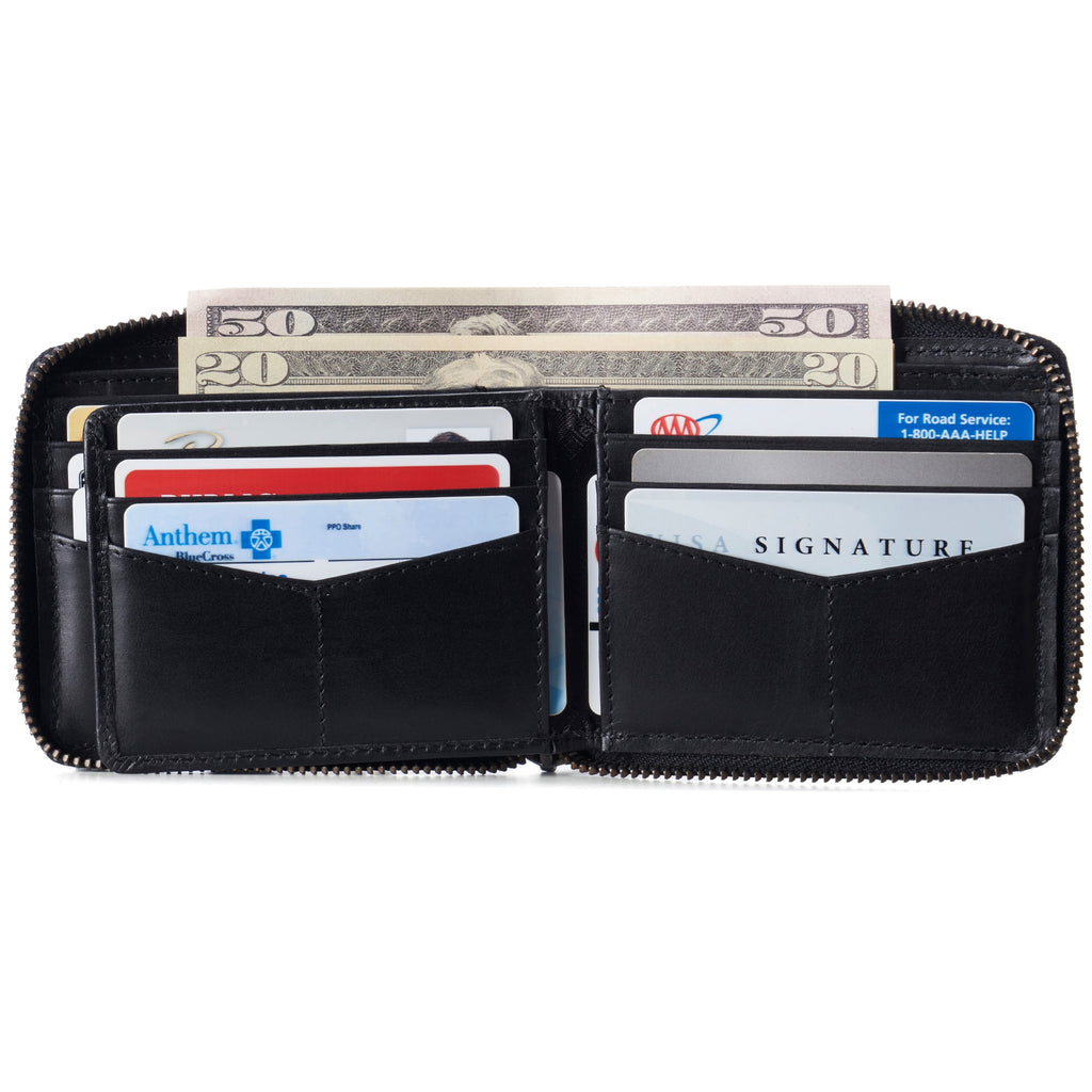 Zipper Bifold Wallet for Men Women RFID Protected Genuine Leather - Image 2