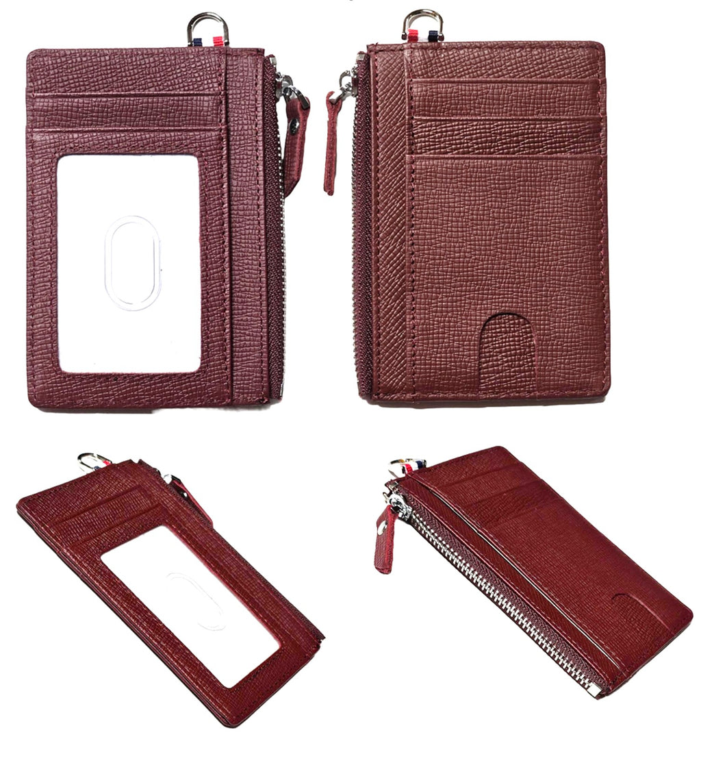 Genuine Leather Slim Minimalist Wallet with Zipper, Saffiano Leather Credit Card Holder Front Pokcet ID Badge Case Ho... - Image 2