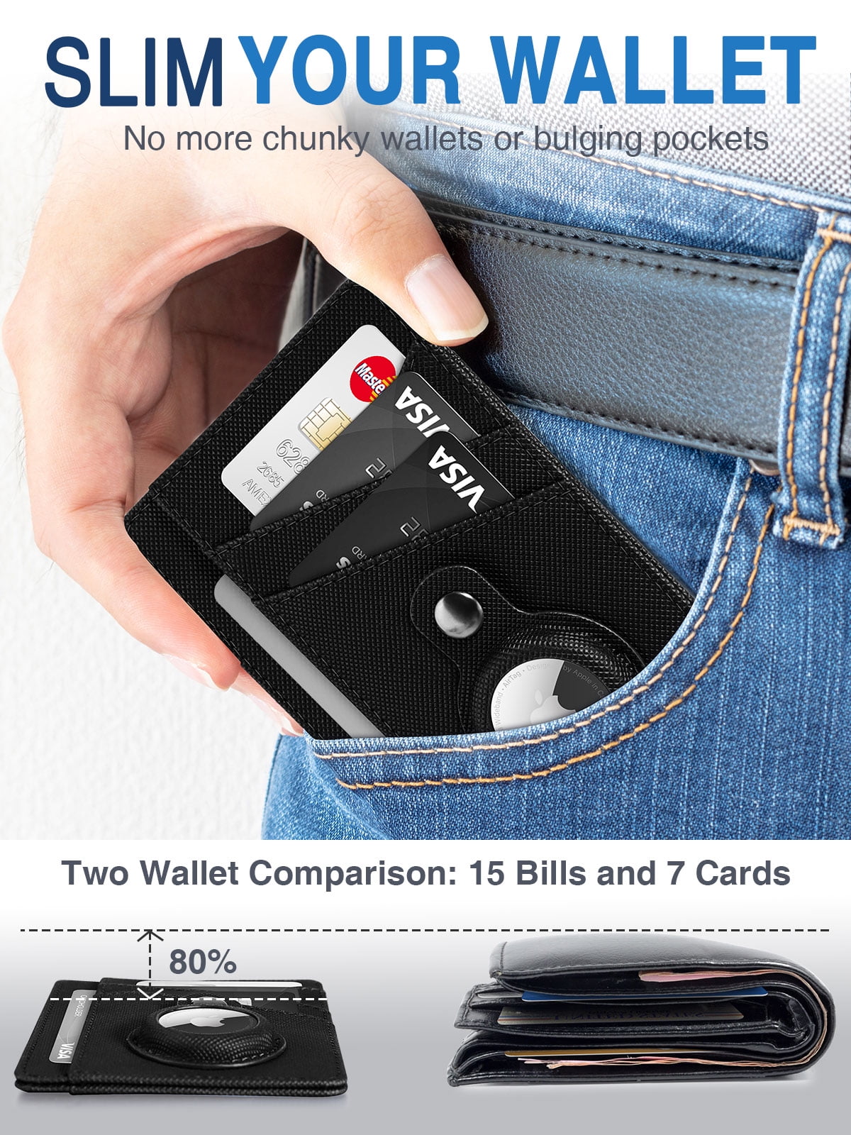 Minimalist Wallet with AirTag Holder Credit Card Holder Slim Wallet for Men Women, RFID Blocking Card Organizer, Leather - Image 5