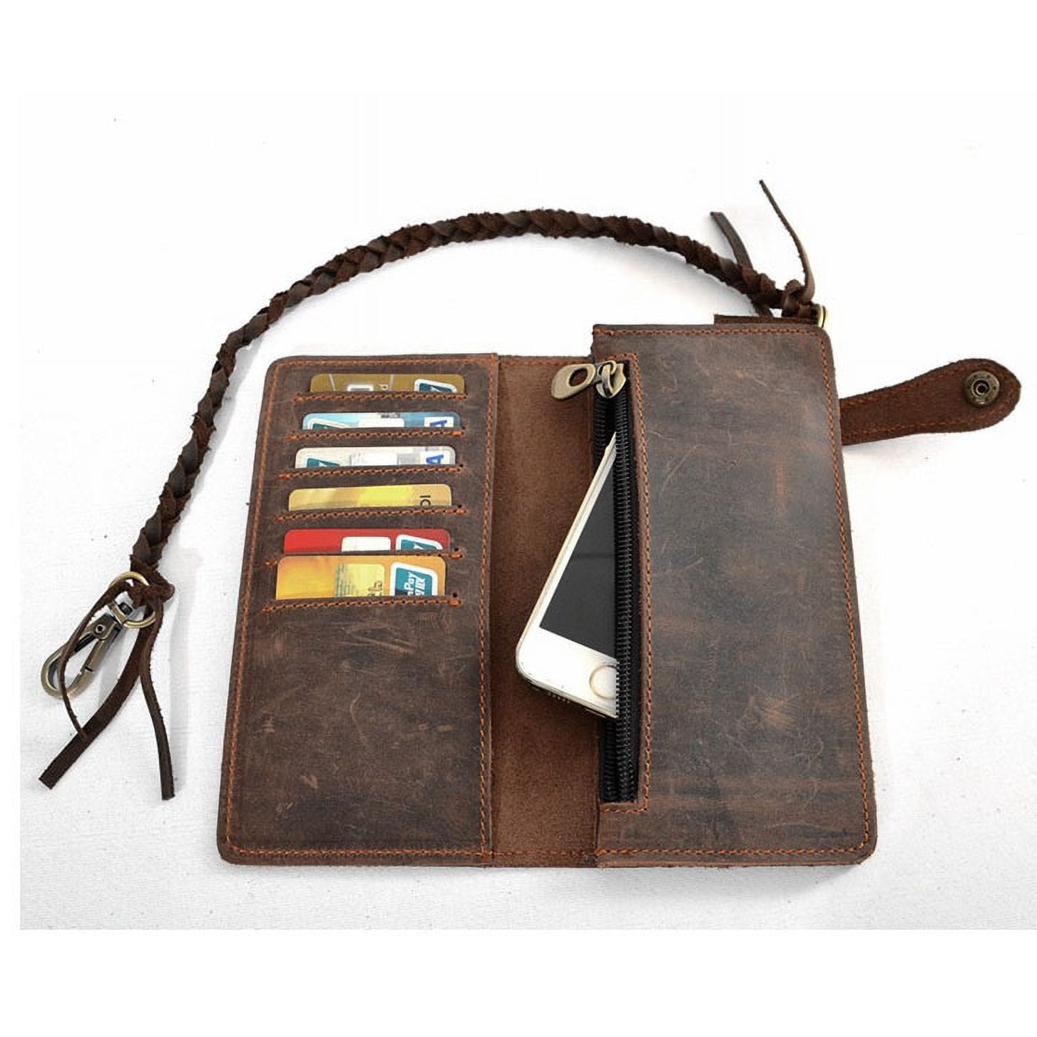 Vintage Men Leather Biker Long Chain Trucker Wallet Card Holder Checkbook Purse - Image 6