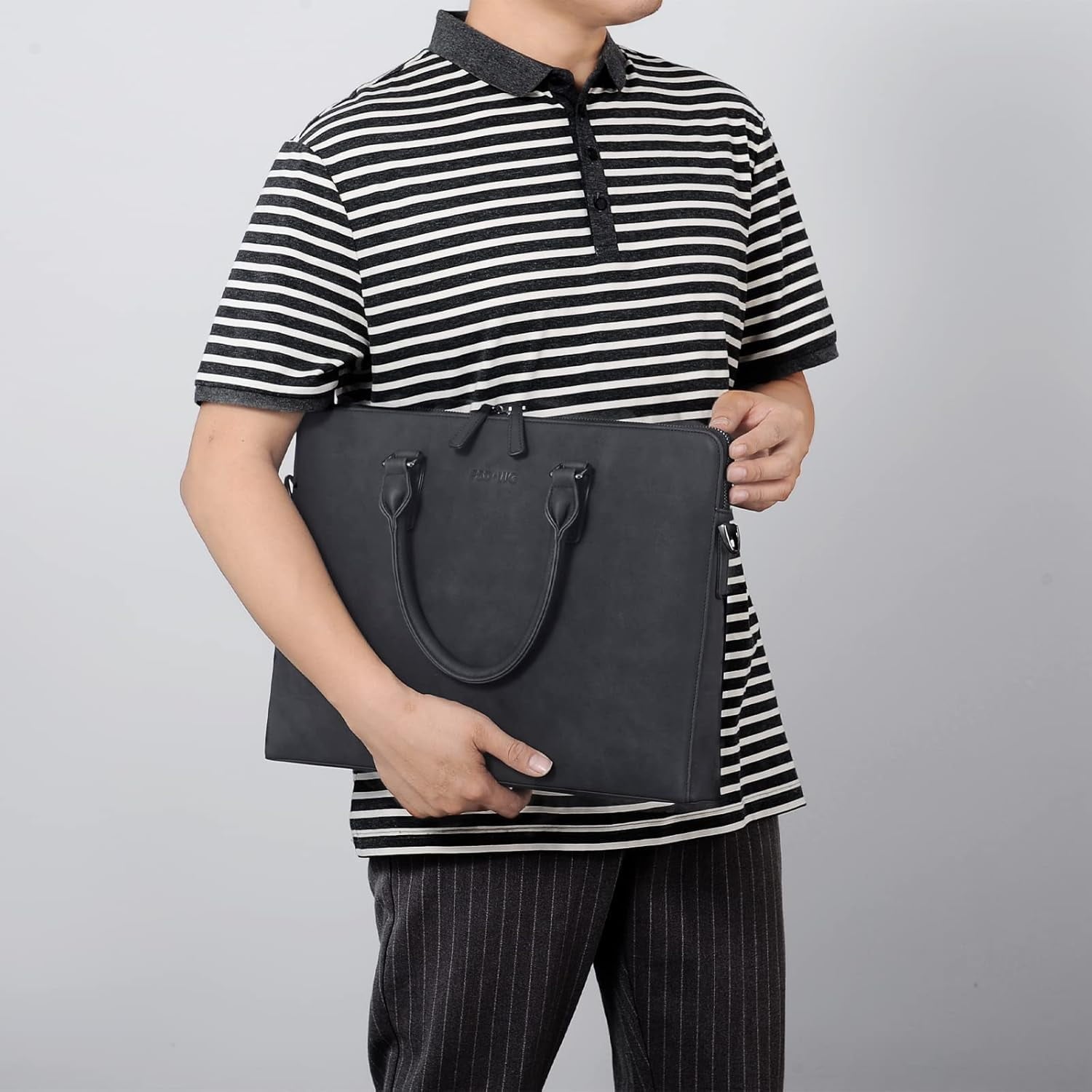 Business Bag Leather Messenger Bag Water Resistant Business Travel Briefcase Handbag Briefcase for Men - Image 2