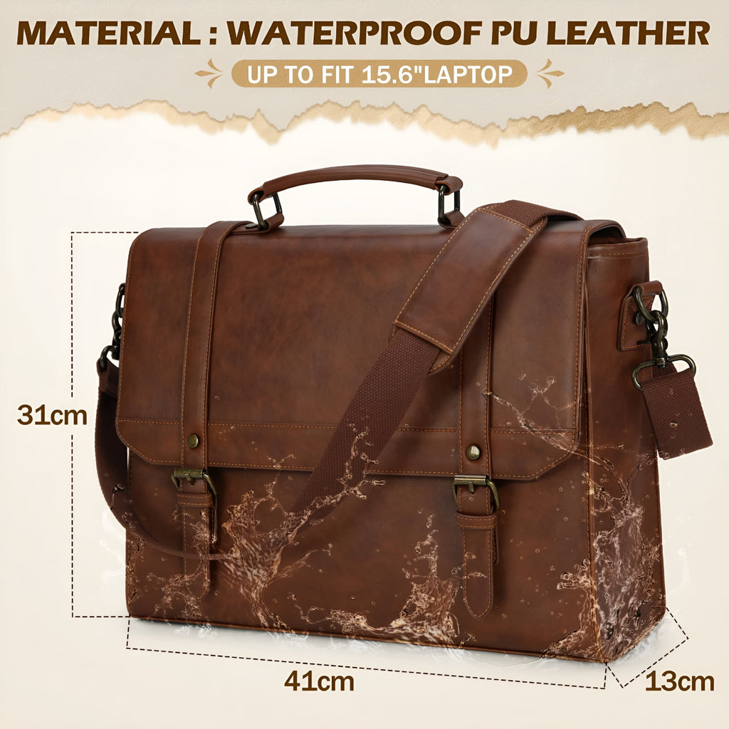 Messenger Bag for Men 15.6 Inch Laptop Briefcase Vintage Leather Waterproof Large Computer Satchel Bag Retro Shoulder... - Image 6