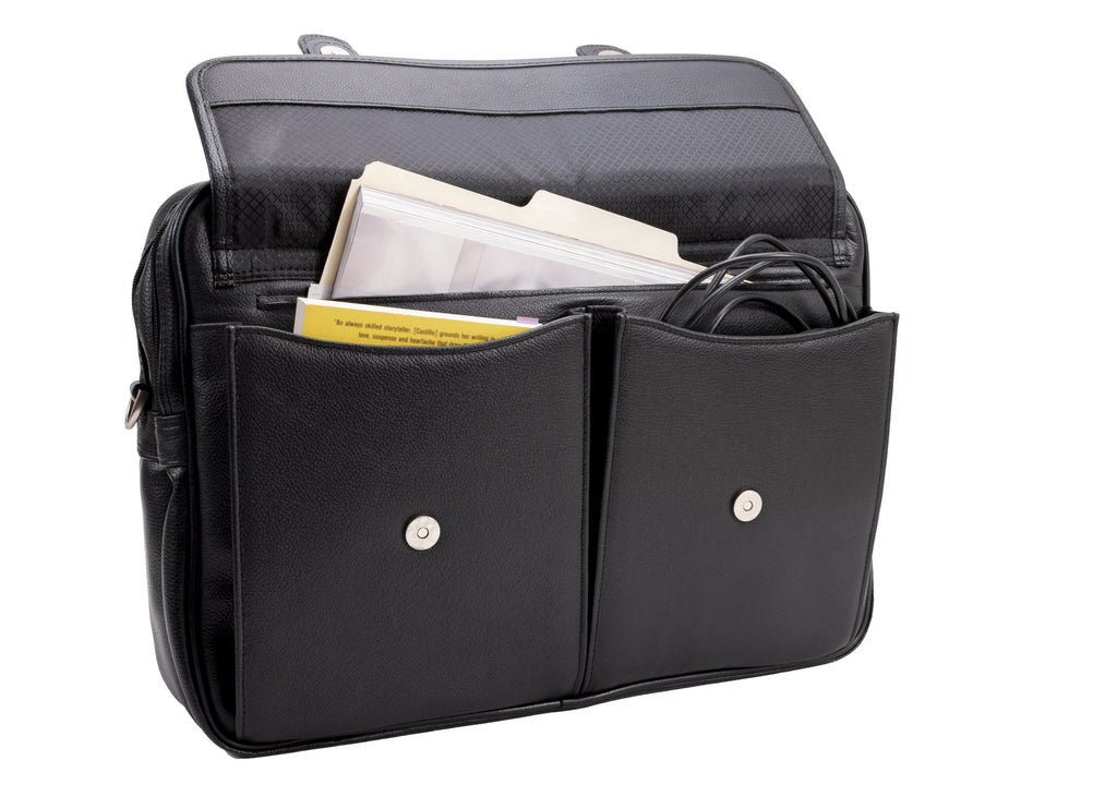 Double Compartment Laptop Briefcase, Top Grain Cowhide Leather, Black - Image 6