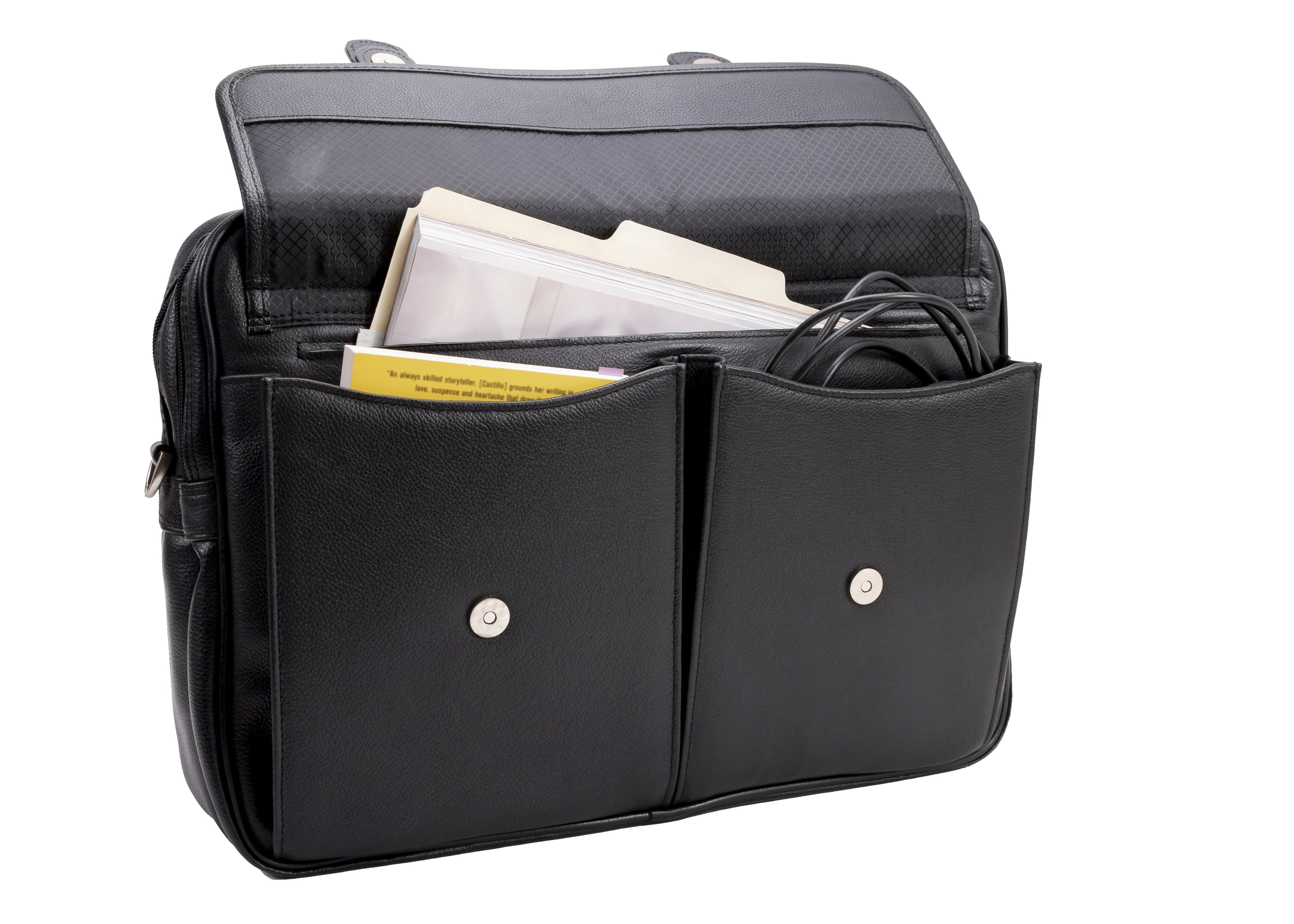 Double Compartment Laptop Briefcase, Top Grain Cowhide Leather, Black - Image 6
