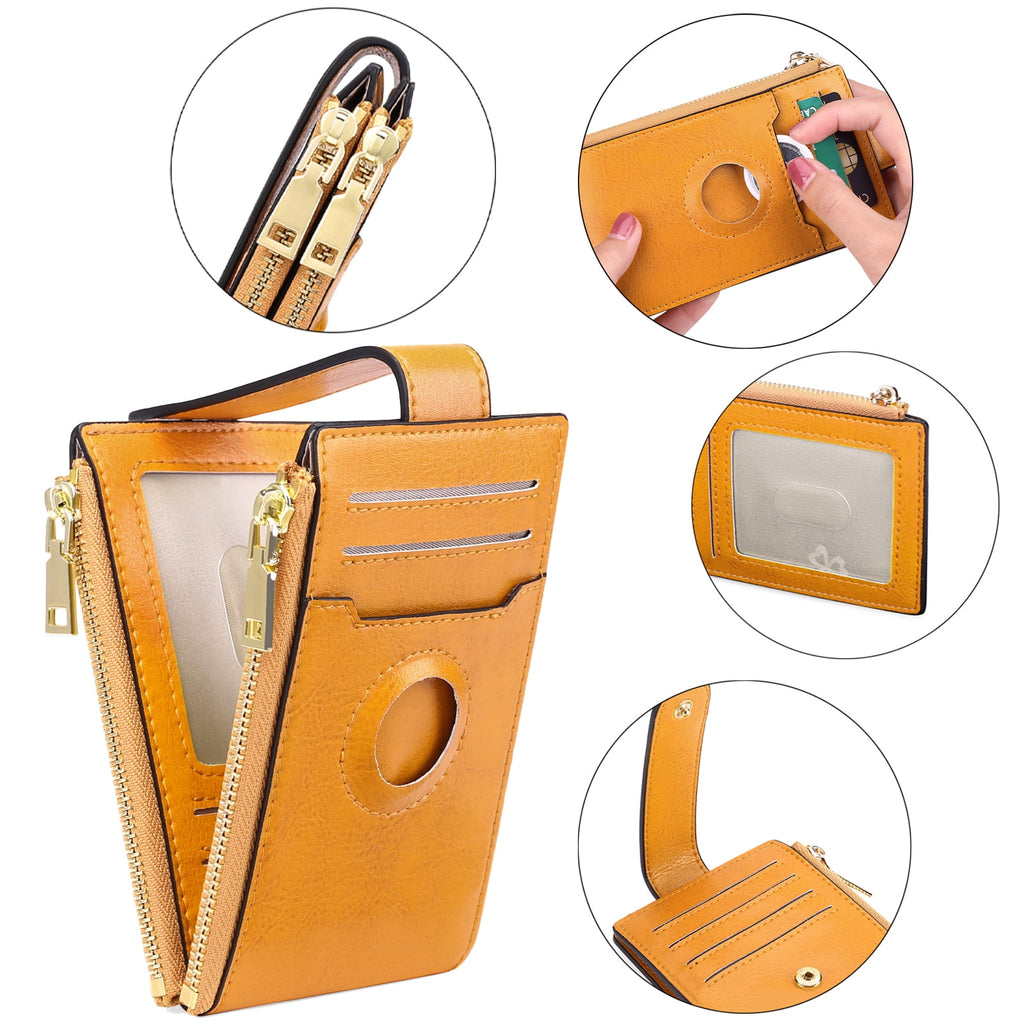 AirTag Wallet For Men Genuine Leather RFID Blocking Bifold Wallet Slim Minimalist Credit Card Holder Zipper Pocket Purse for AirTag - Image 5