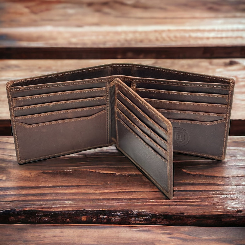 RFID Bifold Leather Wallet For Men with Flip Up ID in Vintage Buffalo Brown - Image 2