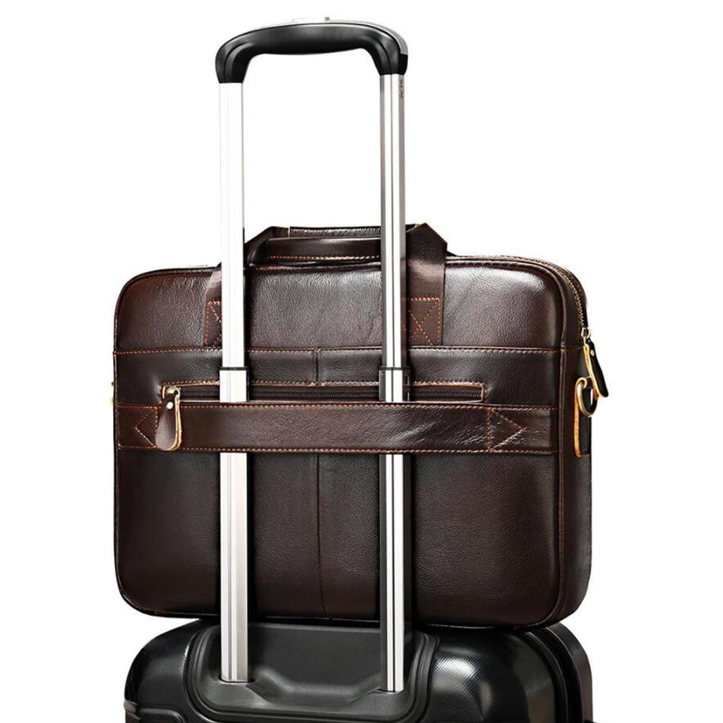 Men Briefcase Leather Laptop Business Bag Travel Messenger Bag Handbag 15 Inches Dark Coffee - Image 3