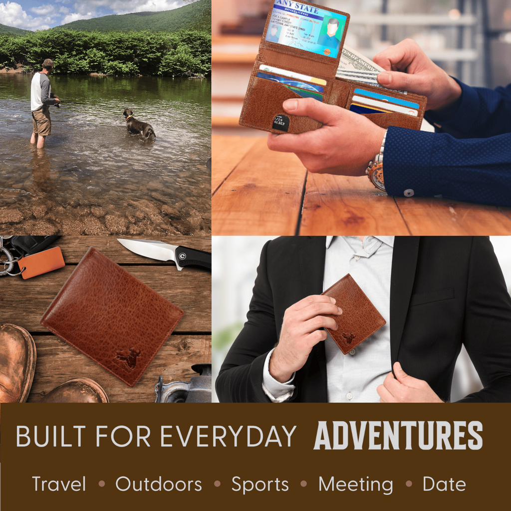 RFID Bifold Leather Wallet For Men with Flip Up ID in Vintage Buffalo Brown - Image 4