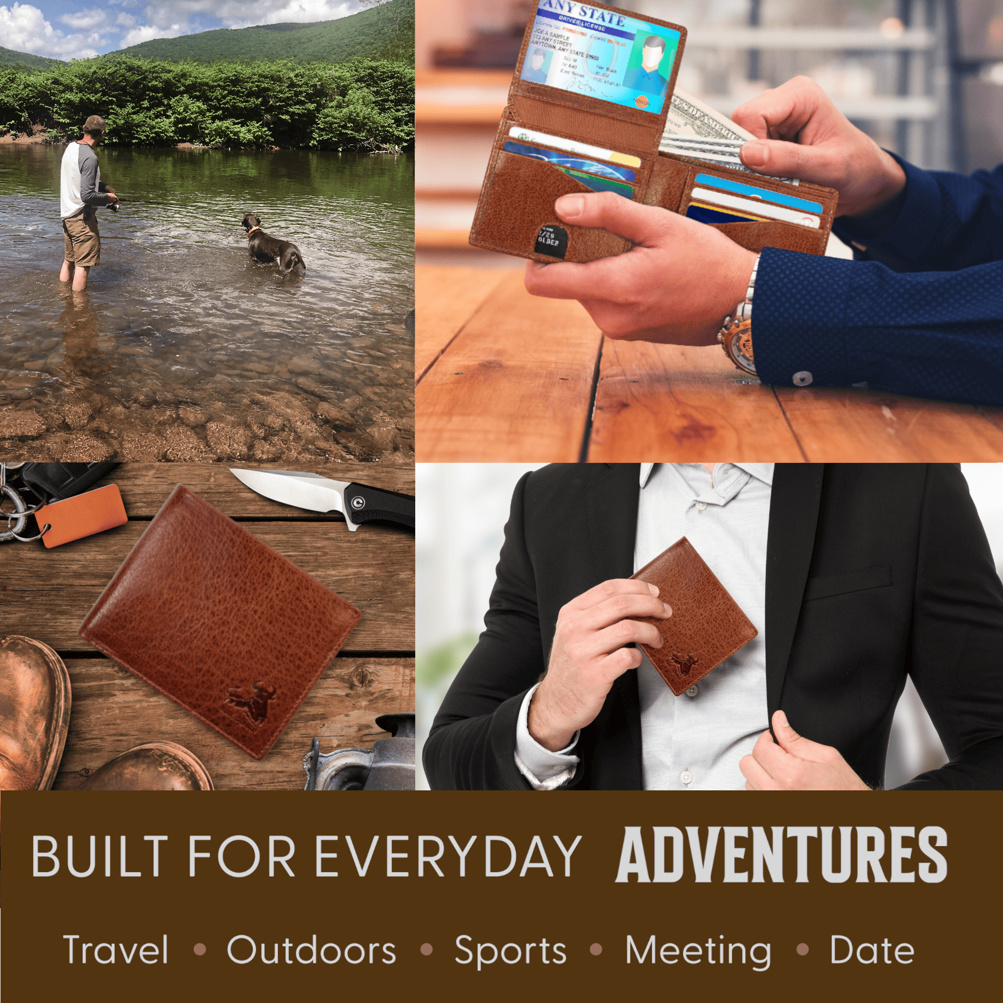 RFID Bifold Leather Wallet For Men with Flip Up ID in Vintage Buffalo Brown - Image 4