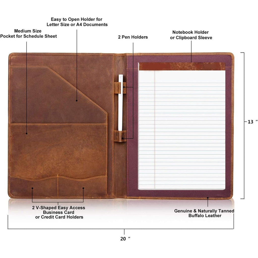 Leather Portfolio  A4 Document Folder Legal Pad Padfolio Professional Writing Letter Notepad Clipboard Sleeve Organizer Resume Folio Binder - Image 2