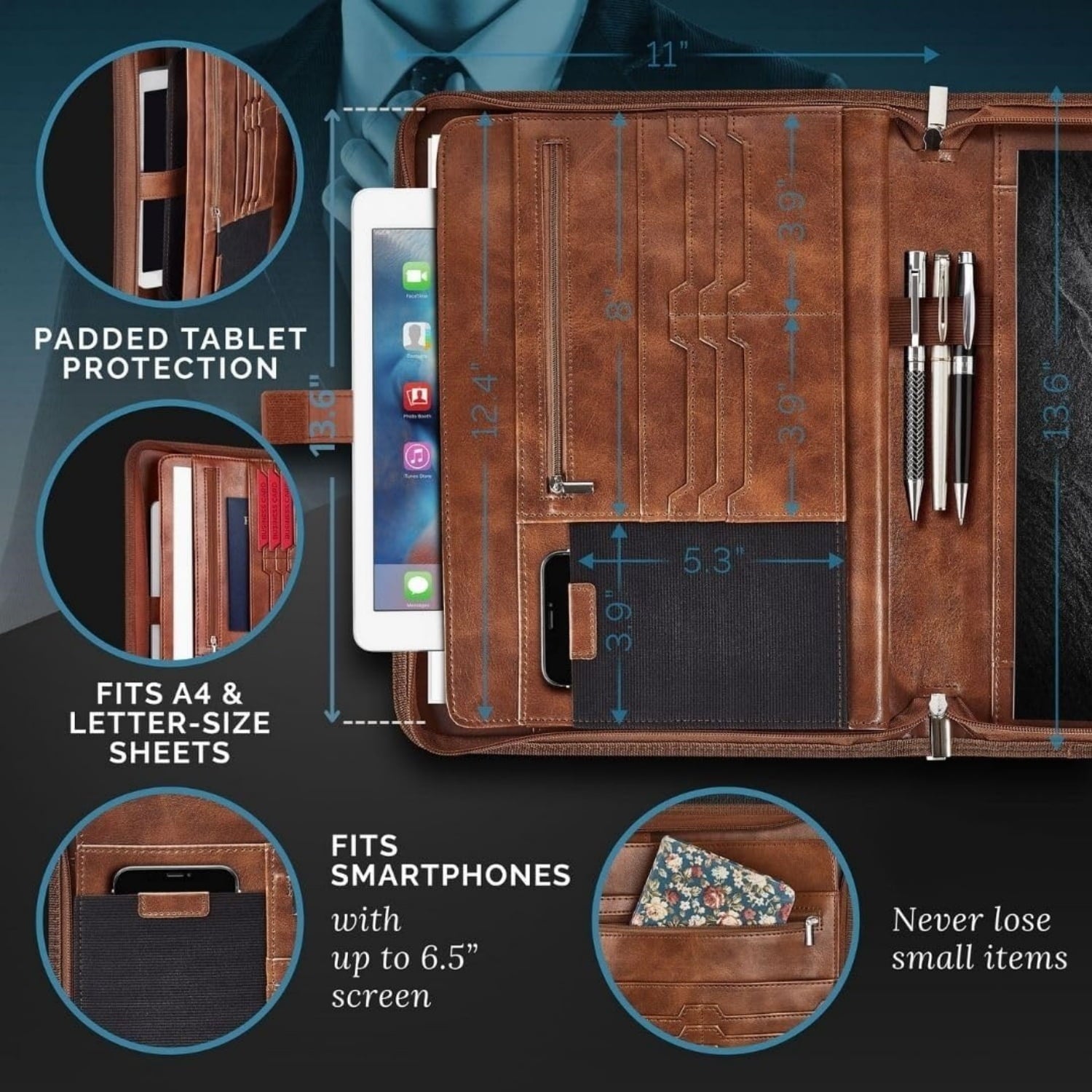 Padfolio/Portfolio Pad Holder-Business PU Notepad Folder for Resumes, Interviews, iPad/Tablet, Phone, Legal Pad Noteb... - Image 4