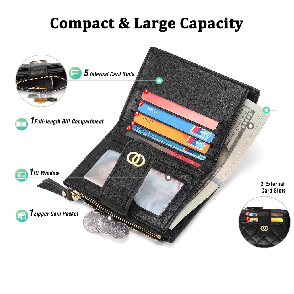 Small Wallet for Women Slim Bifold Leather Credit Card Holder Wallets Zipper Pocket Coin Purse with ID Window - Image 3