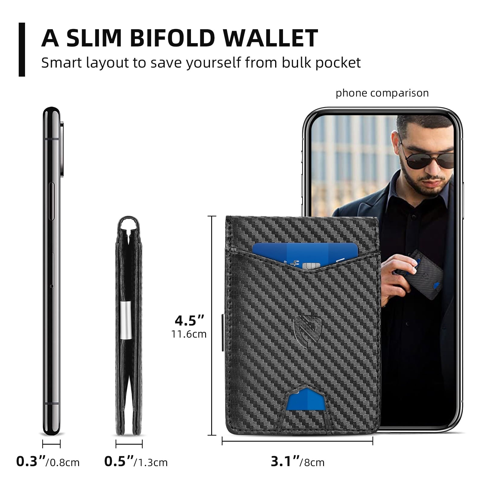 Slim Minimalist Wallet for Men Leather RFID Blocking Bifold Credit Card Wallet with Money Clip for Men with Gift Box - Image 5