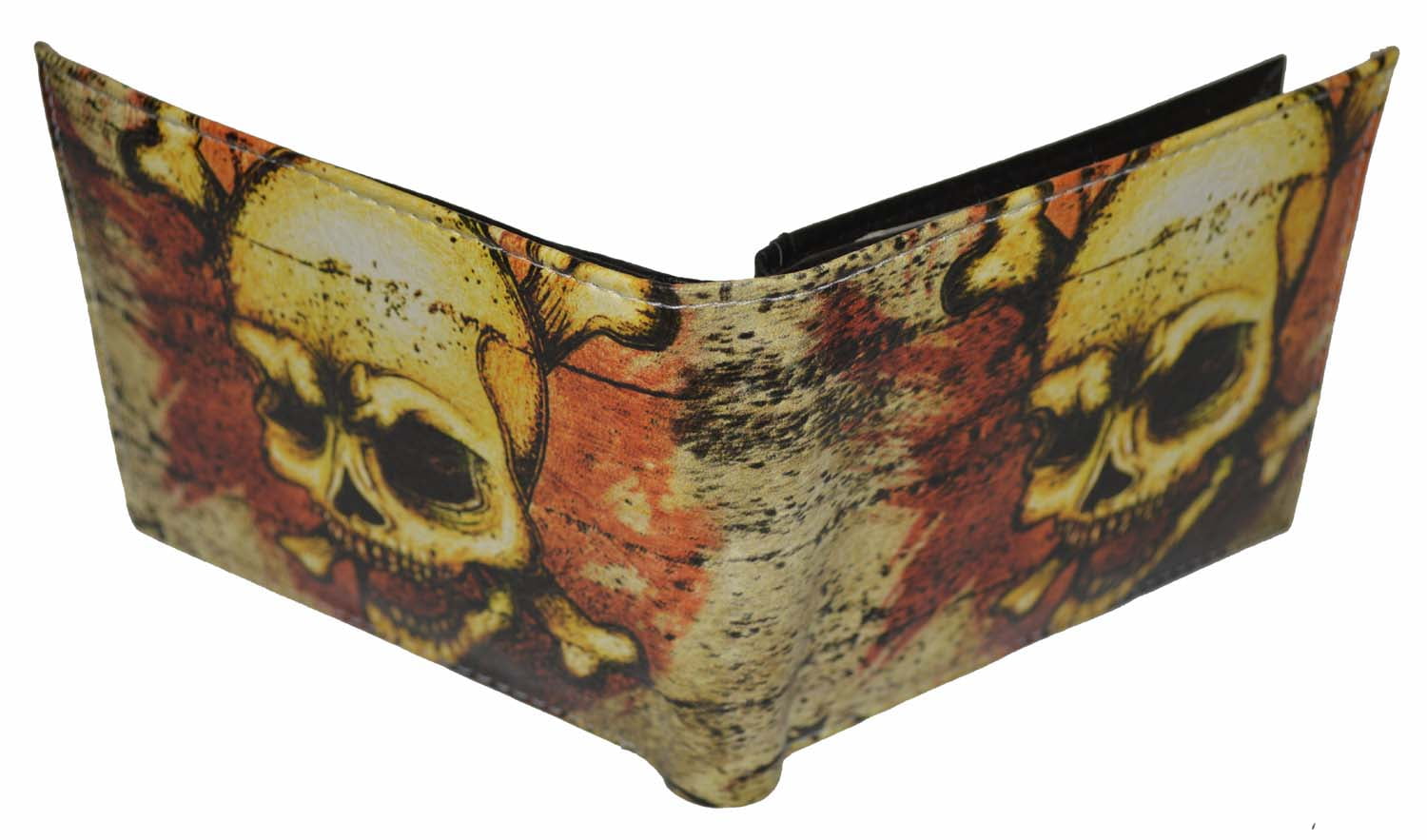 Vegan Leather Men's Bifold Exotic Wallet with Skull Print and Gift Box - Image 5