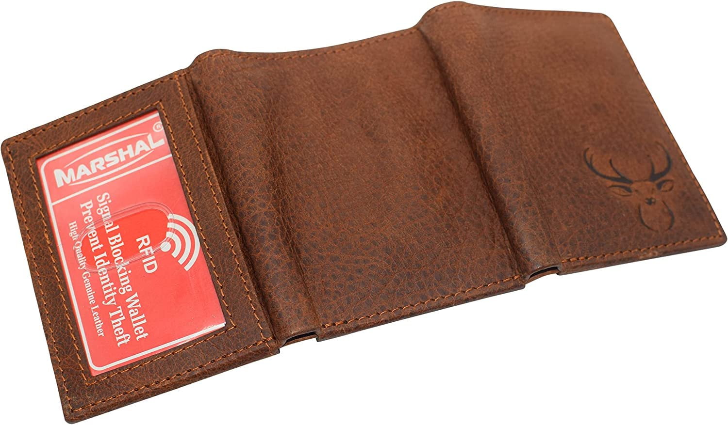 Deer Men's RFID Blocking Real Leather Bifold Trifold Wallet Trifold - Image 4