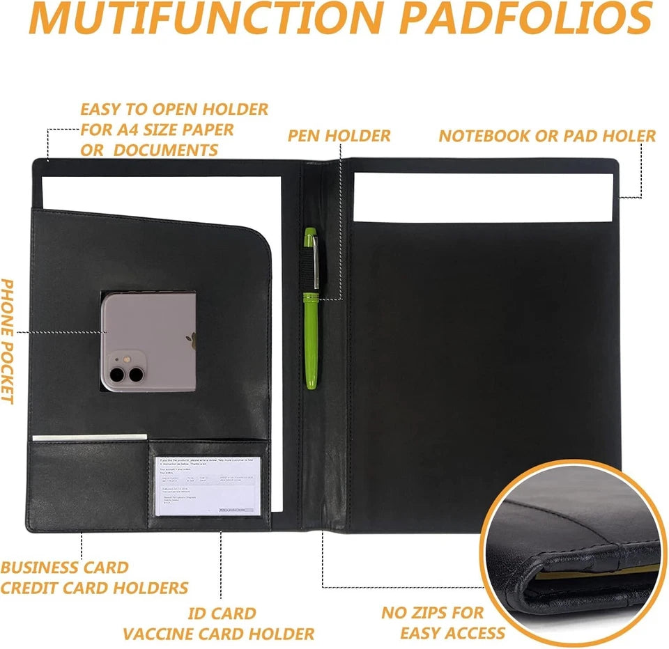 Leather Padfolio Business Portfolio Notebook Binder Office Organizer & Writing - Image 5