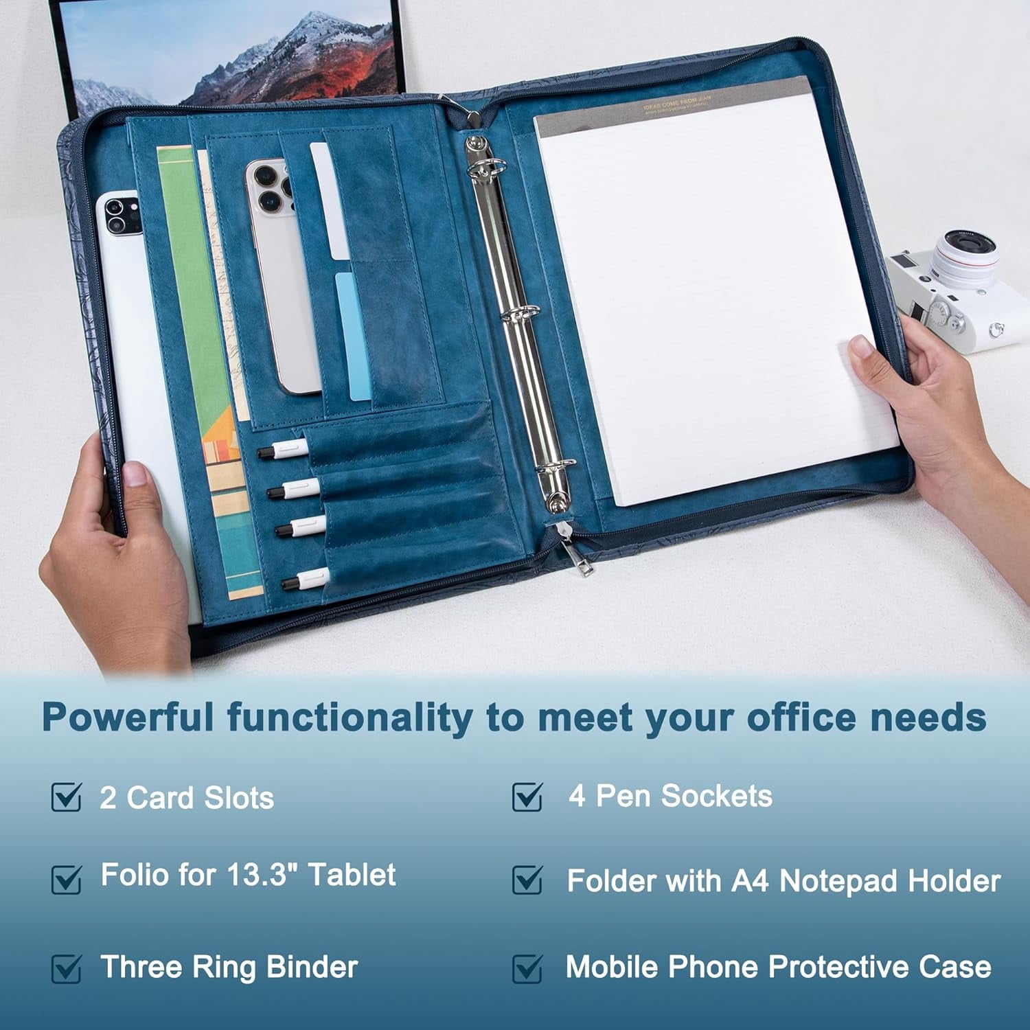 for Women,Zippered with 3 Ring Binder,Business Portfolio Organizer for Women with A4 Writing Pad Holder, Document Org... - Image 4