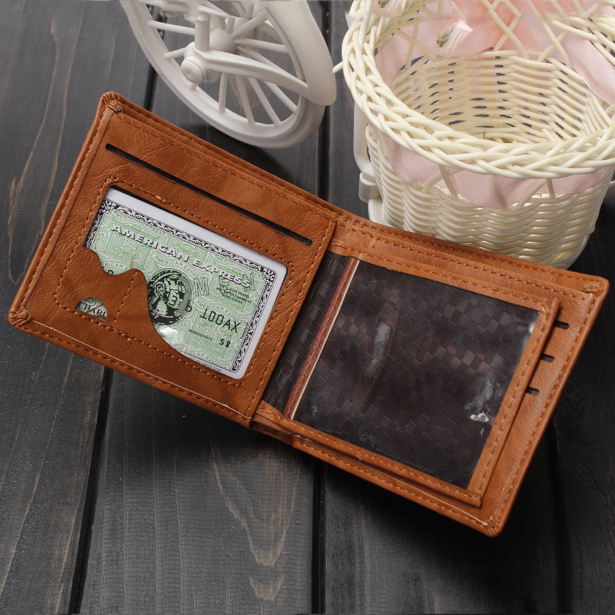 Grtxinshu Creative Men Wallet - US Dollar Bifold Wallet PU Leather Short Purses Male Cards Wallets Notecase For Men & Boys Gifts Dark Brown - Image 3
