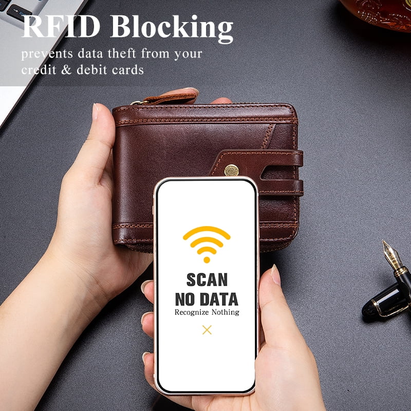 Genuine Leather Wallets for Men with Zipper RFID Blocking Large Capacity Retro Mens Wallet, Brown - Image 4