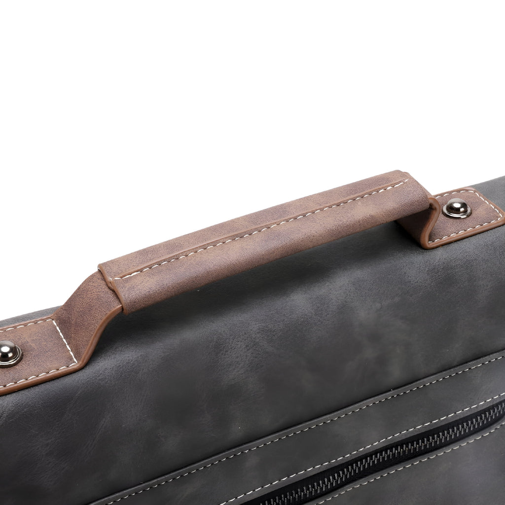 Men's Vintage Designer Briefcase PU Leather Tote Business Office Messenger Bag Casual Solid Computer Laptop Handbag - Image 3