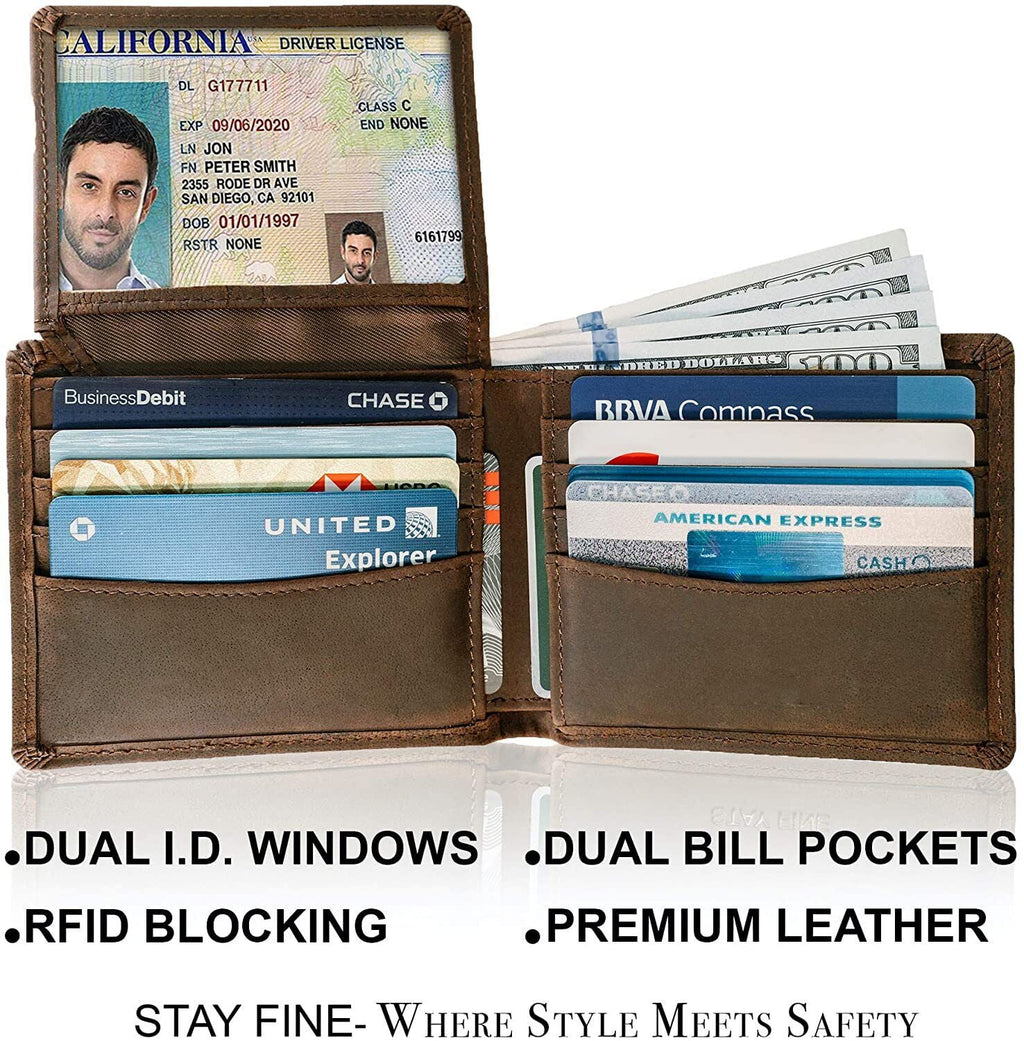 RFID Blocking Full Grain Crazy Horse Genuine Leather Men's Bifold Center Flap Wallet - Image 5