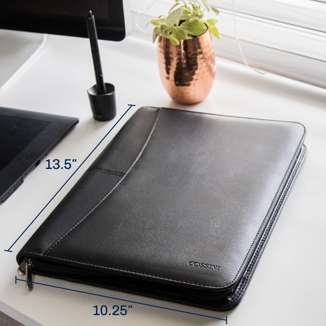 Cossini Black  Vegan Leather Business Portfolio with Zipper  Padfolio All-in-One - Image 2