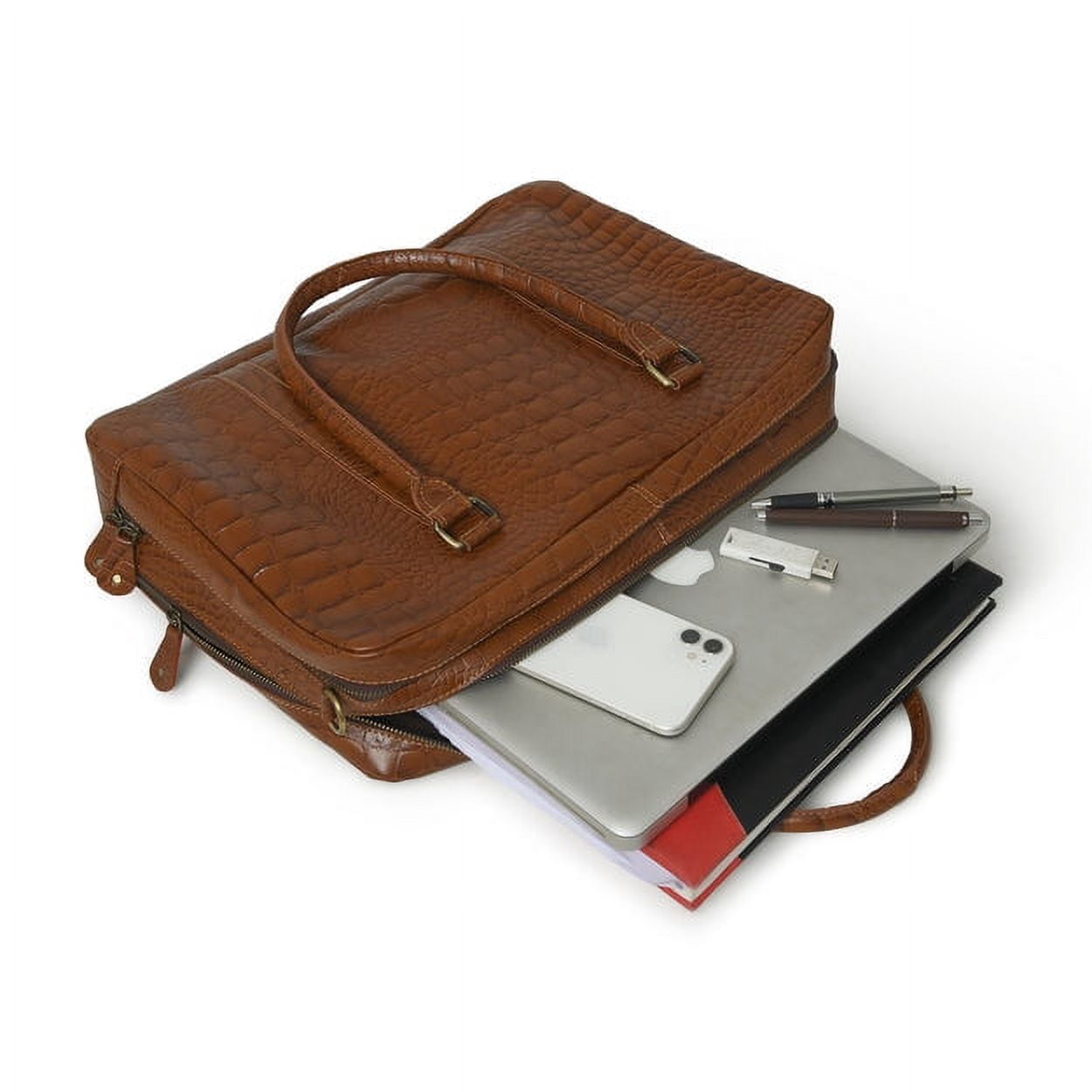 Briefcase Genuine Leather Office Bags for Men Laptop Bag Croco Pattern 15" Leather Business Handbag - Image 3