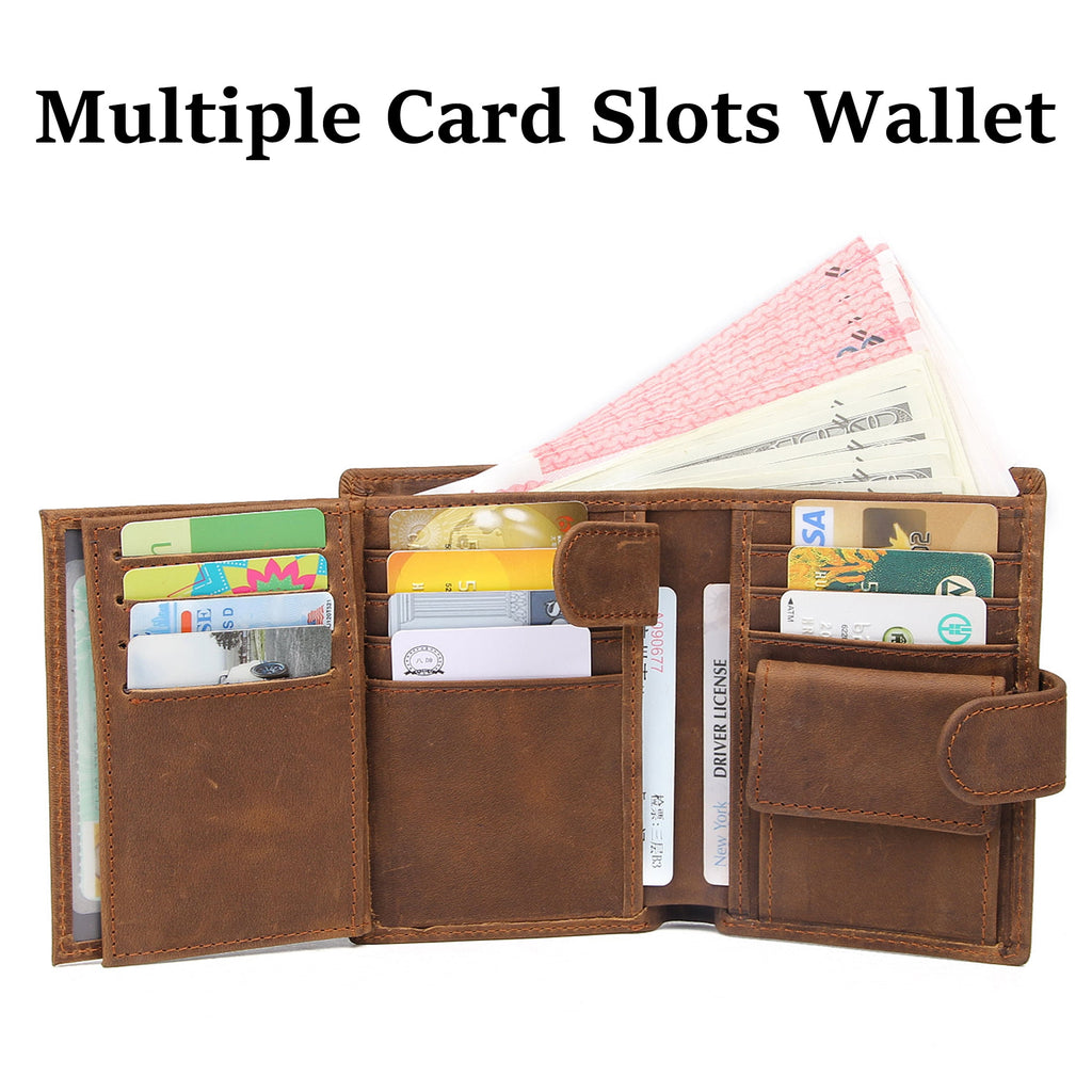 Vintage Men's Trifold Wallet Genuine Leather with RFID Blocking, Multiple Card Slots, ID Holder, Coin Pocket, Slim Mi... - Image 2
