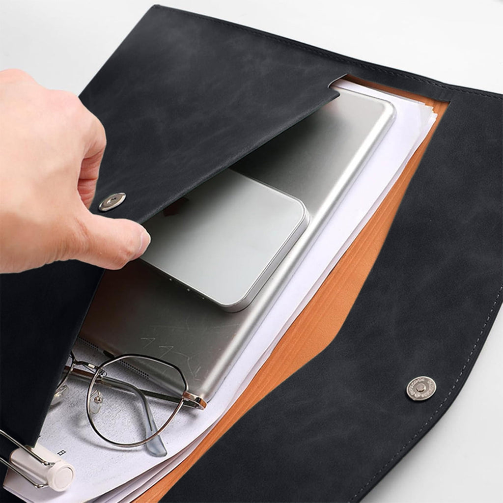 PU Leather Document Holder, Large Capacity File Folder for A5, Holds 100 Sheets, Business Portfolio Organizer with Ma... - Image 5