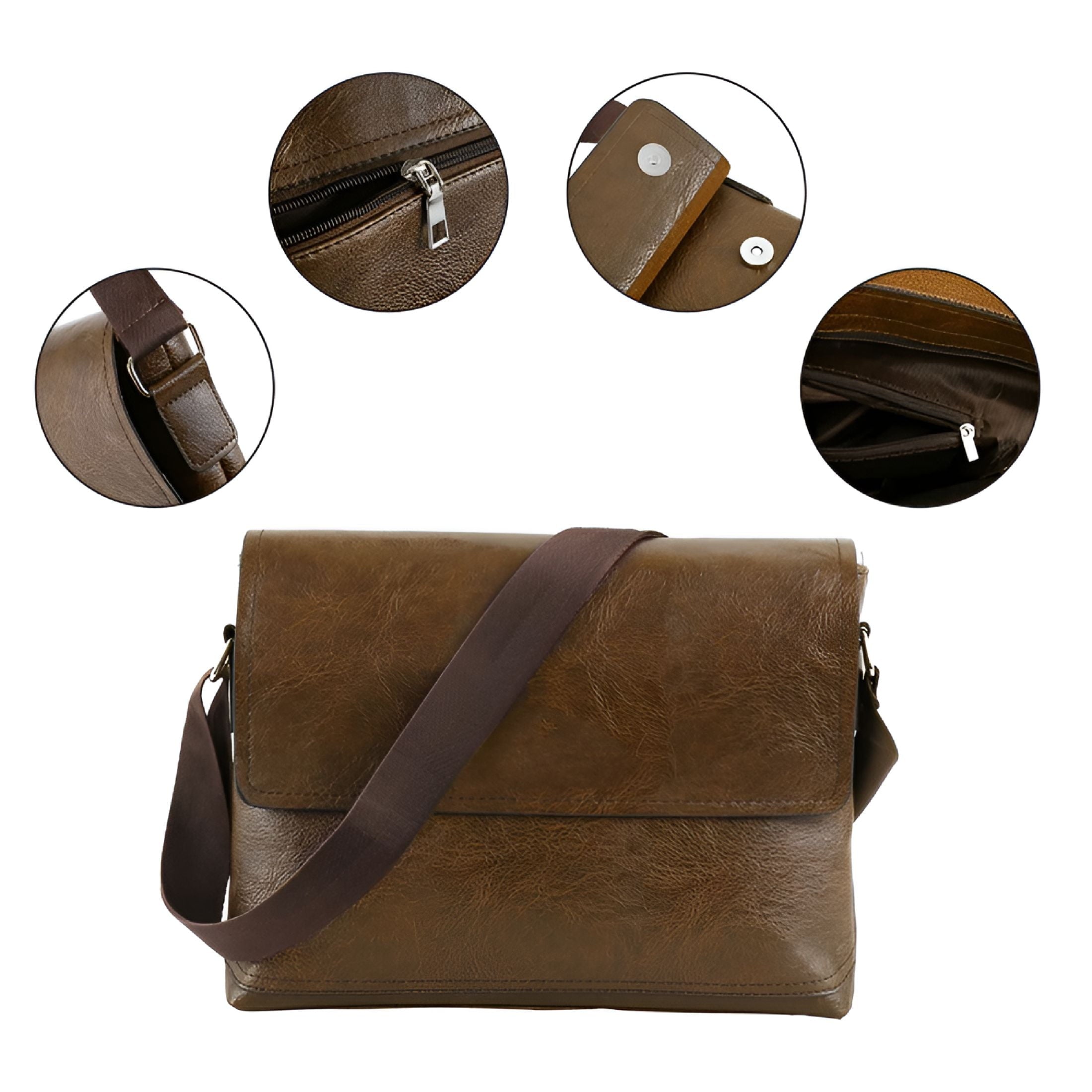 Men Handbag Pu Leather Messenger Shoulder Briefcase Vintage Unisex College School Satchel Travel Bag - Image 3