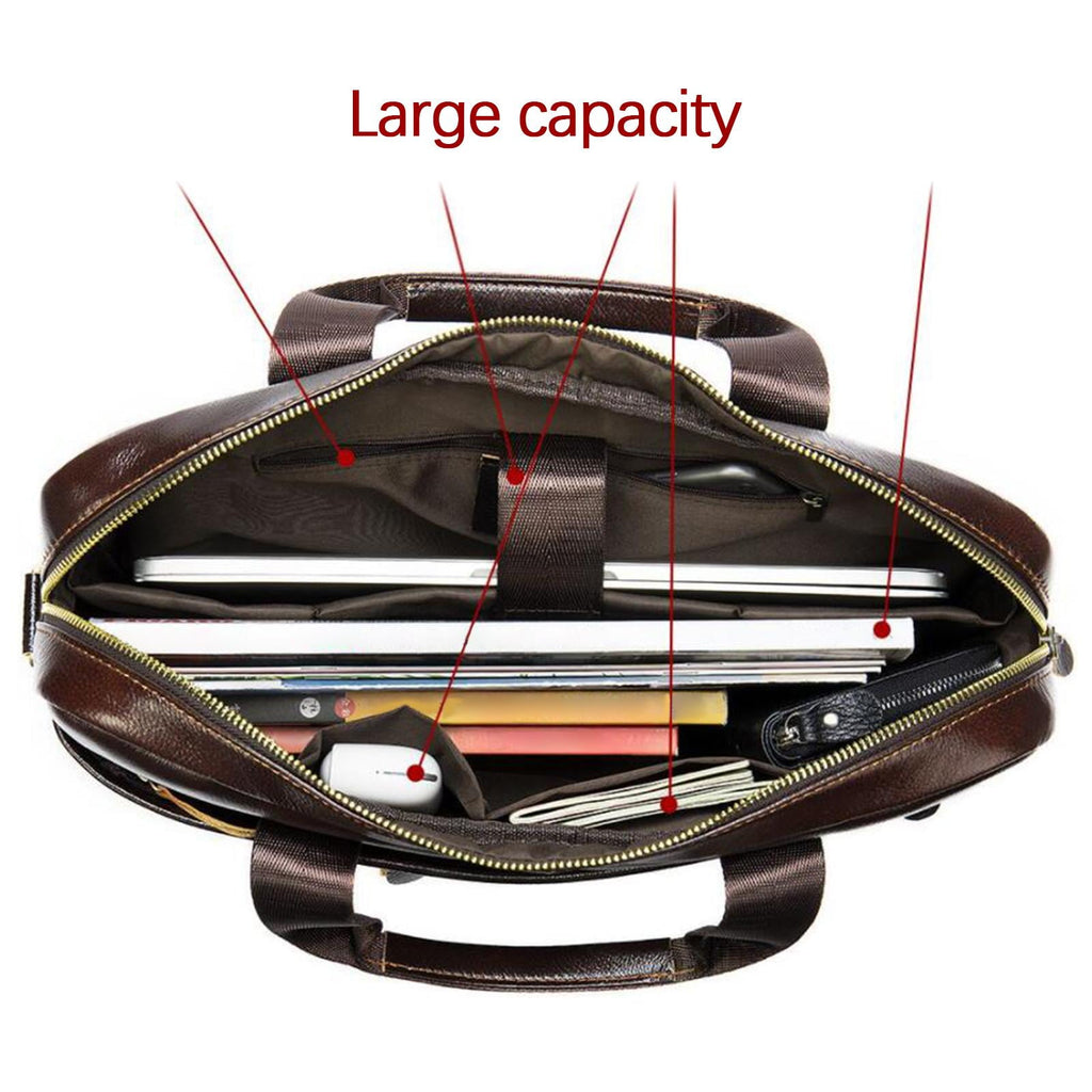 Men Briefcase Leather Laptop Business Bag Travel Messenger Bag Handbag 15 Inches Dark Coffee - Image 4