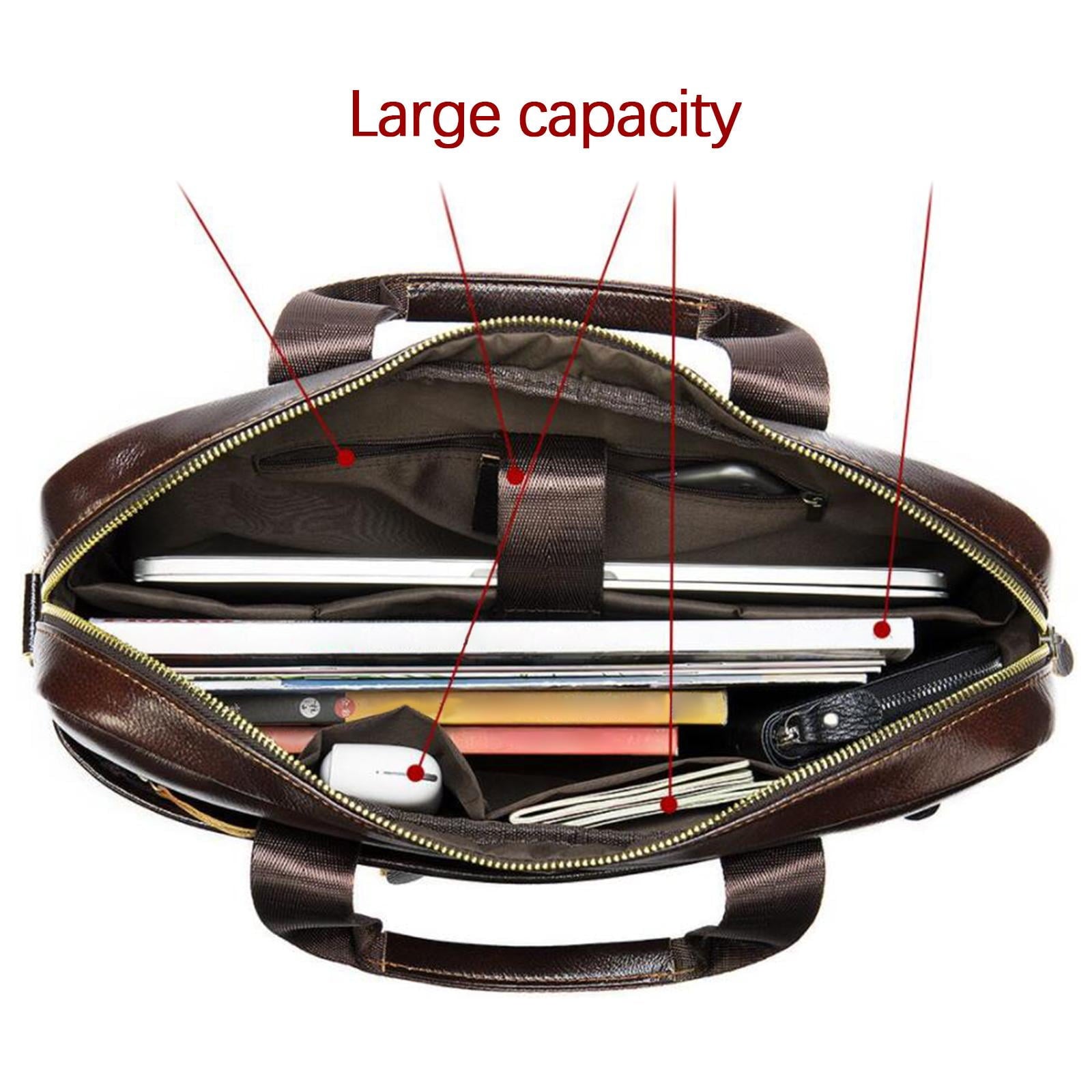 Men Briefcase Leather Laptop Business Bag Travel Messenger Bag Handbag 15 Inches Dark Coffee - Image 4
