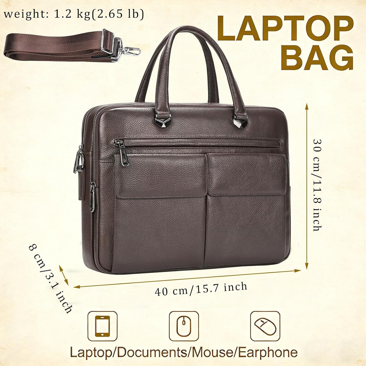 Leather Laptop Bag for Men Briefcase Fits 15.6 Inch Notebook Portable Shoulder Messenger body Bag for Travel Office - Image 4