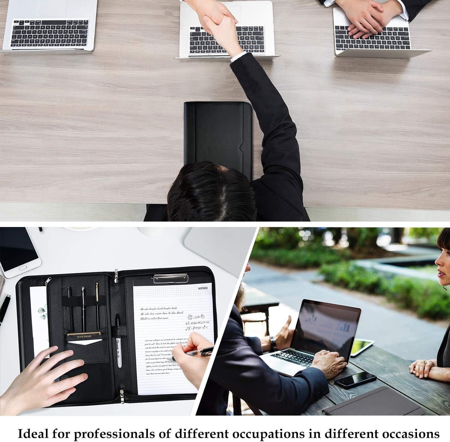 Portfolio Binder, Leather Padfolio File Folder Zipper Notepad Business Legal Document Holder with Tablet Sleeve, Phon... - Image 6