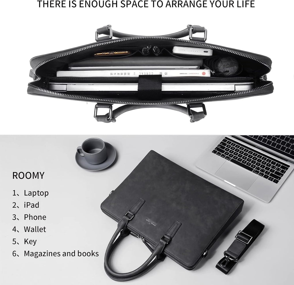 Business Bag Leather Messenger Bag Water Resistant Business Travel Briefcase Handbag Briefcase for Men - Image 5