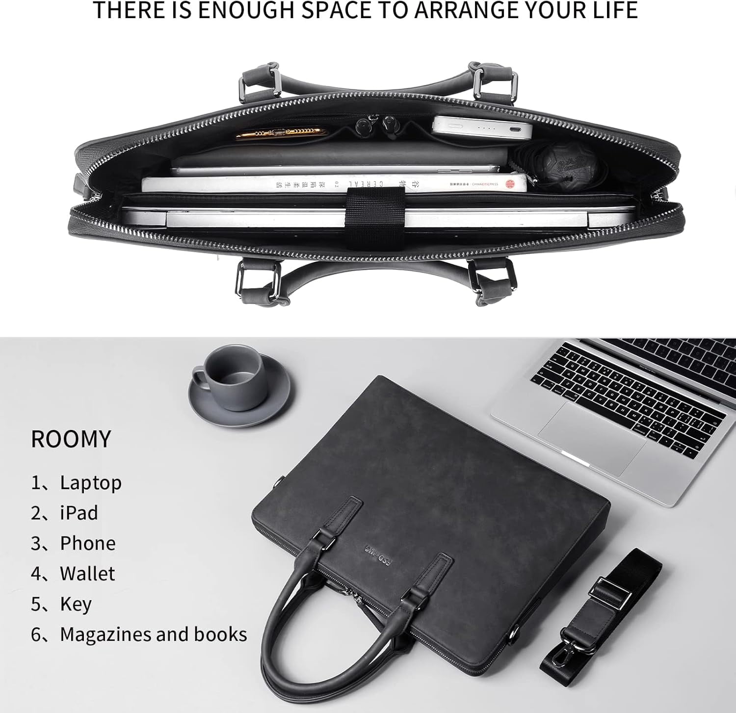 Business Bag Leather Messenger Bag Water Resistant Business Travel Briefcase Handbag Briefcase for Men - Image 5