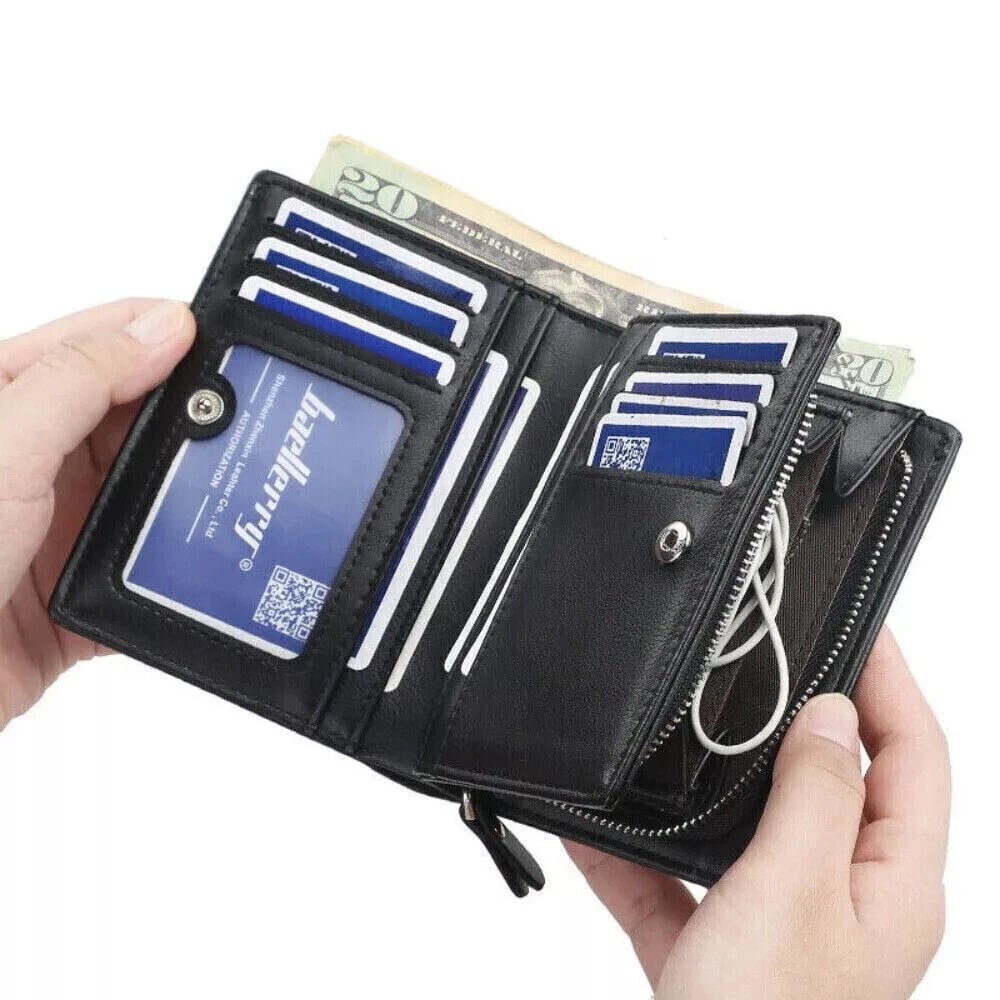 Men's Leather RFID Blocking Wallet with Zipper - Credit Card Holder & ID Purse. (Black) - Image 5